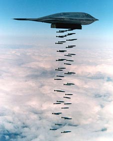 A B-2 Spirit dropping Mk.82 bombs. Source: US Air Force (public domain)